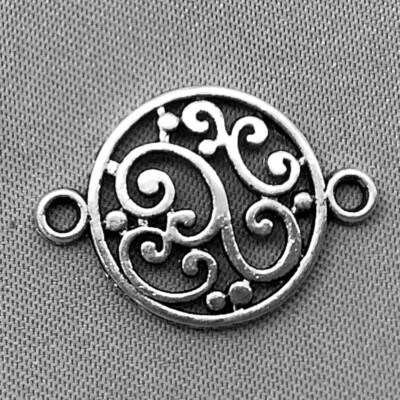 Baroque Swirl Circle 2 Loop Links 20x14mm Silver Plated Alloy Q30 Per Pkg