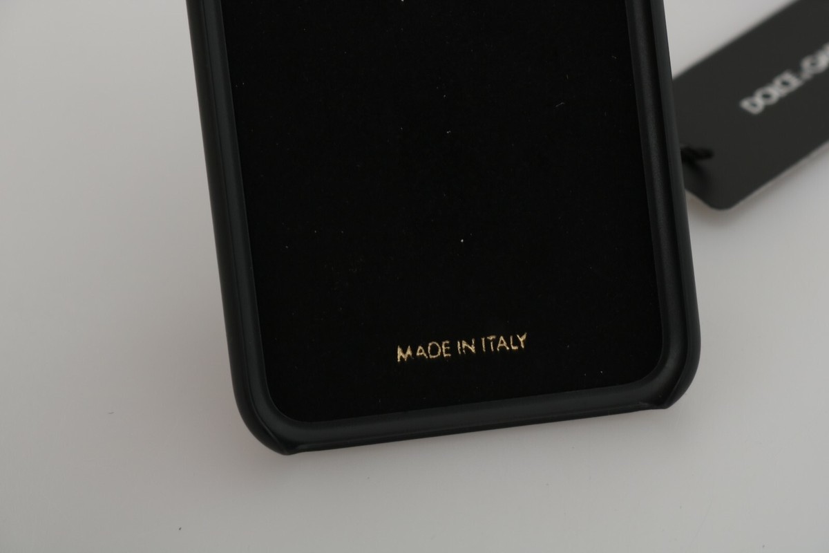DOLCE & GABBANA Phone Case Cover Black Leather Crown DG Logo
