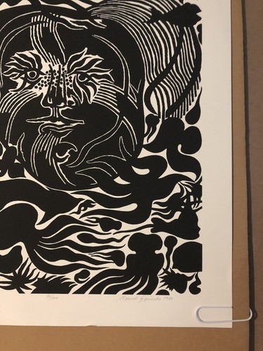 Póster litográfico firmado vintage Oringal de Manuel Izquierdo grabado en madera 1980 jardín marino - Imagen 10 de 10