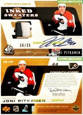 UD SP GAME USED SPGU 2006 JONI PITKANEN NHL FLYERS INKED PATCH 2C AUTOGRAPH /25