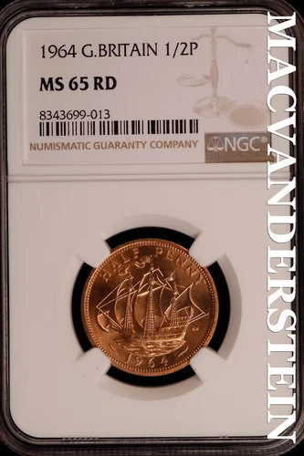 Great Britian: 1964 One Half Penny-NGC MS 65 RD Brilliant Uncirculated #SLG154
