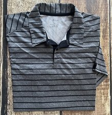 OAKLEY REGULAR FIT STRIPED GOLF POLO SHIRT GRAY MENS LARGE EXCELLENT CONDITION