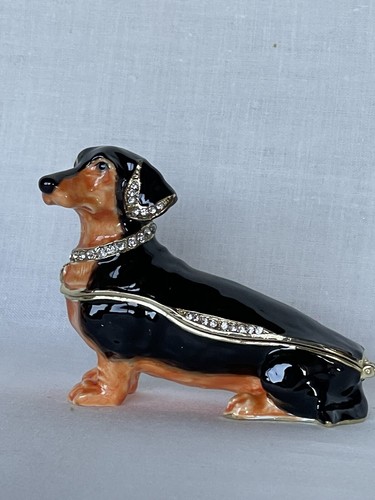 Ciel Collectables Dachshund Dog Brown Trinket Box, Swarovski Crystals & Enamel - Picture 3 of 12