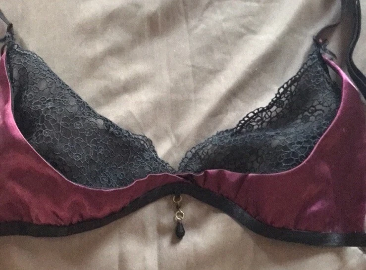 2pc Frederick’s Satin Lace Plum Black Bra & Boyshort Panties Lingerie Intimates - Image 4 of 4