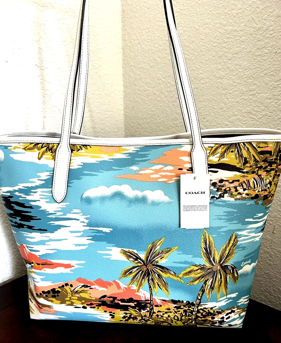 Coach City Tote with Hawaiian Print Coated Canvas & Leather