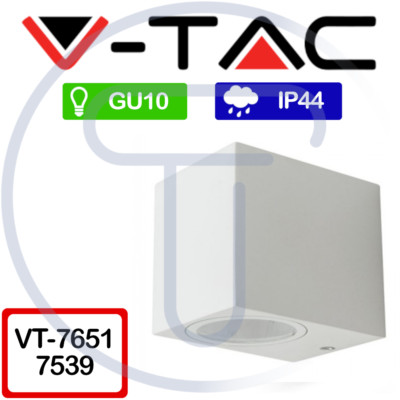 V-TAC VT-7651 7539 LED-Strahlerhalterung Square Wall GU10 White Outdoor Indoor
