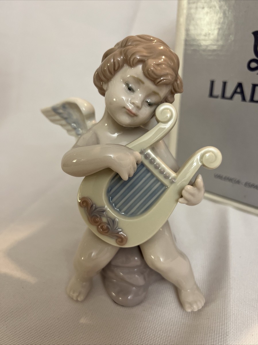 ♥LLADRO♥【天使のハープ】 Lladro #6628 Adagio Angel Cherub Playing Harp Porcelain Figurine w