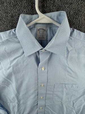 Brooks Brothers Blue Non-Iron Cotton Regent 15.5 32 Check Long Sleeve Button Up