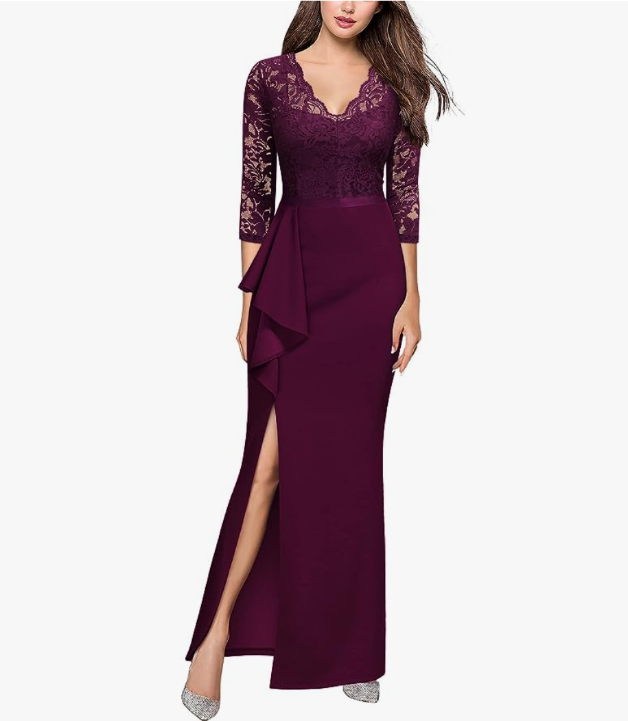 Floral Lace Dress MissMay Retro Gorgeous Women's Full Lace Contrast Bell Sleeve Maxi Dress Small Elegant Party Dress A-line Floral Lace Dress MissMay Retro Gorgeous Women's Full Lace Contrast Bell Sleeve Maxi Dress Small Elegant Party Dress A-line