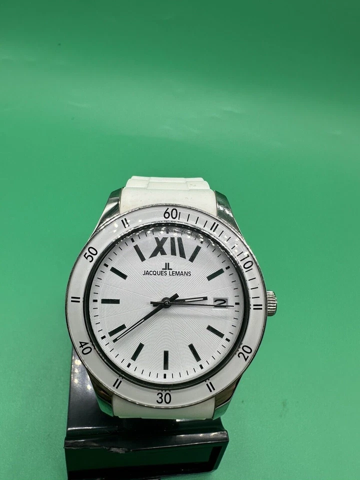 Reloj Pulsera Jacques Lemans Unisex Roma Deportivo 1-1622 Correa Silicona Blanca COMO NUEVO Foto 2 de 4