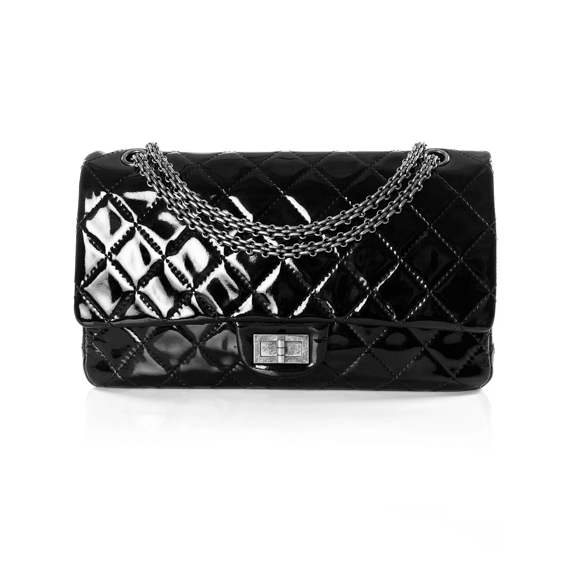 Chanel Black Patent Leather Puzzle 2.55 Reissue Classic 225 Flap Bag Chanel