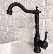Deck Mount Bathroom/Kitchen Sink Black Oil Brass Mixer Taps Single Handle Faucet