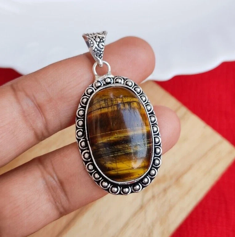 VETEMENTS Ciondolo Occhio di Tigre 92 5 Ciondolo Placcato Argento Fatto a Mano Gioielli Cristallo Da Regalo