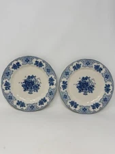 2 PALATE & PLATE Victorian Blue Rose Floral Porcelain Salad Plates Scalloped HTF
