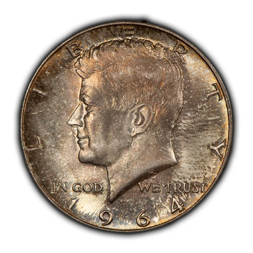 1964 50c Kennedy Half Dollar - Pastel Rainbow Toning - BU - VIDEO - SKU-H3173