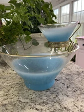 Mad Men Blue Blendo Chip And Dip Set with Gold Rim MCM 1950’s