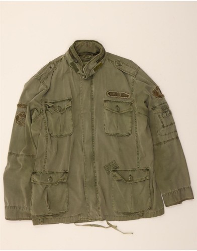 ALPHA INDUSTRIES Mens Graphic Military Jacket UK 44 2XL Khaki Cotton AI01