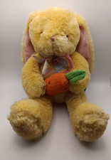 Vintage Plush Yellow Bunny Holding a Carrot original tag Happy Easter April 8th