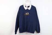 Vintage 90s Streetwear Womens Petite Large Cat Kitten Heart Collared Sweatshirt