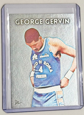 George Gervin Platinum Plated Artist Signed ''Banco Di Roma'' Trading Card 1/1