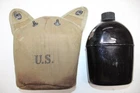 US Military WW2 1942 Water Porcelain Enamel Canteen wth Canvas Pouch Khaki  JC44