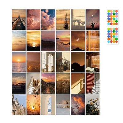 30PCS Wall Collage Kit Flowers Decor, Room Posters 4x6 inches, Sunset 