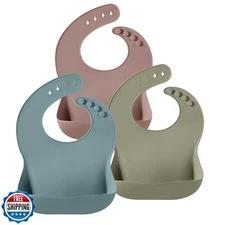 PandaEar 3 Pack Silicone Bibs for Babies - Waterproof, BPA Free, Soft Durable