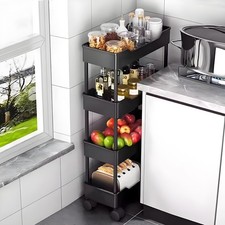 4Tier Vegetable Rack Fruit Storage Kitchen Utility Basket Trolley Cart Wheel UK