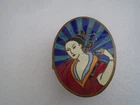 Fabulous small art deco double ended box with enamelled Geisha  COMPACT or SNUFF