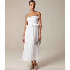NEW J.Crew Ravenna Dress Ramie Ruffle Lightweight Smocked Midi White Small