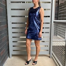 Guess Navy Blue Sequin Front Mini Shift Dress Size S