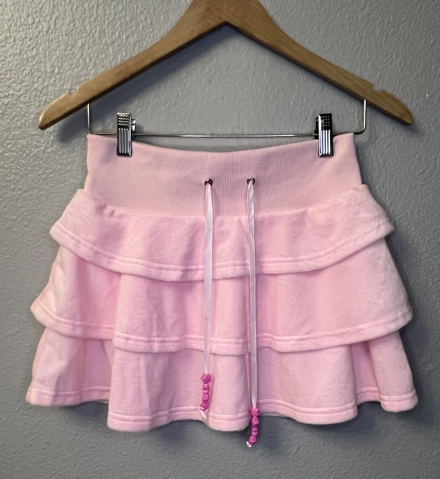 Falda de terciopelo rosa con capas Lola + The Boys niñas talla 8-10 — minifalda con volantes suaves Foto 2 de 4