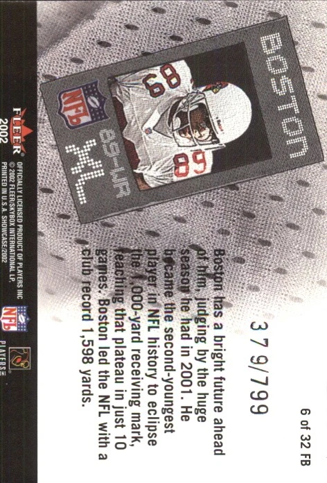 2002 Fleer Showcase Football's Best #FB6 David Boston /799 - FB - Image 2 of 2