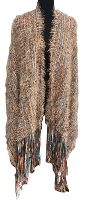 Susan Carli Handwoven Fringed Shawl Wrap Handmade Boho Western Multi USA MADE