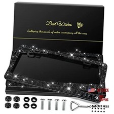 QUANQIUFEI 2 Pack Bling License Plate Frames for Women, Sparkly Black