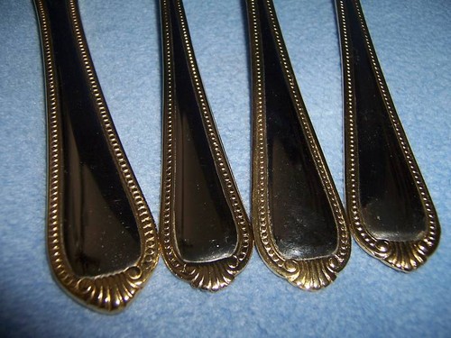 SS 4 soup serving spoons Gold Silver VERONA flatware - Picture 3 of 4