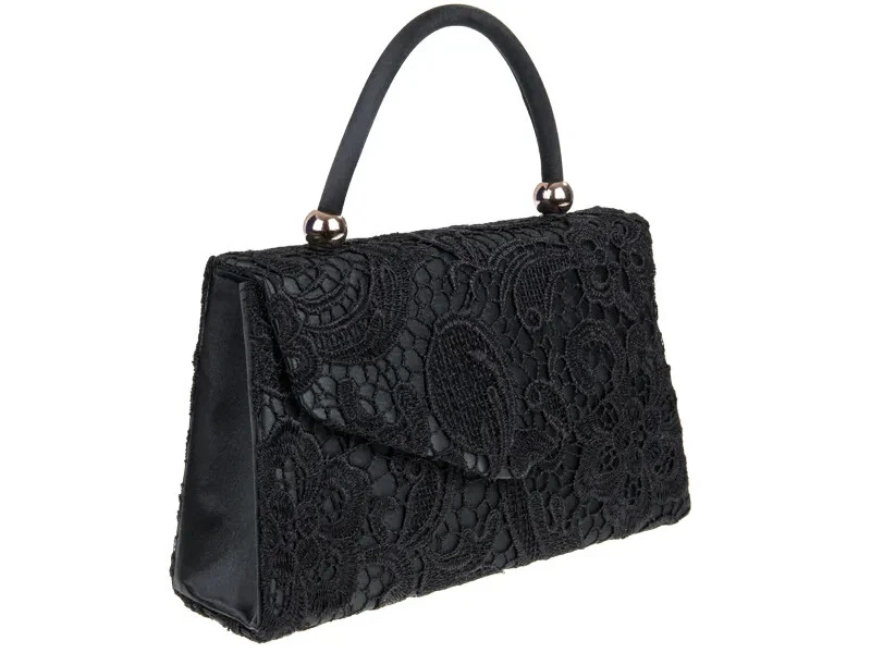 Women Satin Embroidered Clutch Bag Lace Handbag Prom Events Top Handle Designer - Image 2 of 3