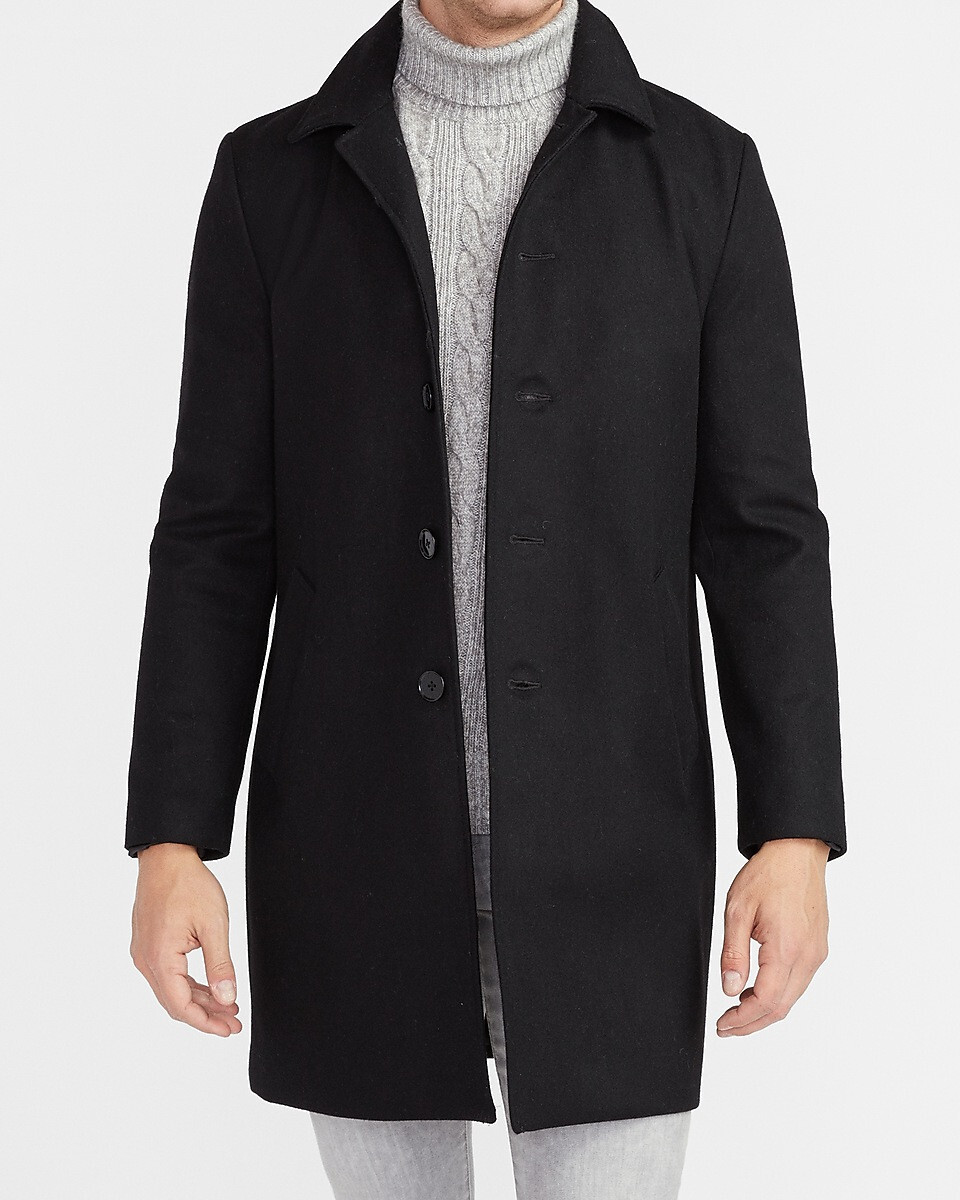 NEW EXPRESS $298 BLACK WATER RESISTANT WOOL BLEND TRENCH