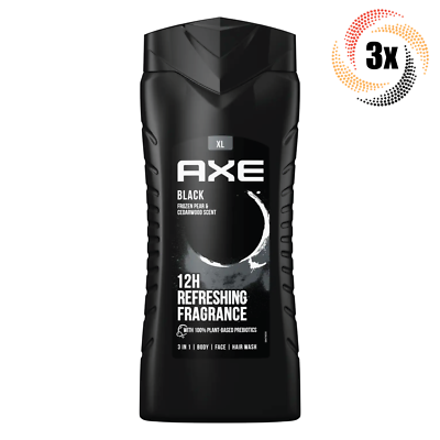 3x Bottles AXE Black 3in1 Frozen Pear & Cedarwood Hair & Body Wash