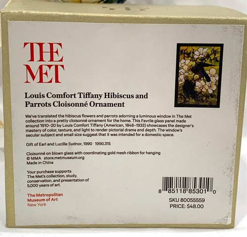 Vintage The Met Louis Comfort Tiffany Cloisonné Ornament 3” Hibiscus and Parrot - Picture 5 of 5