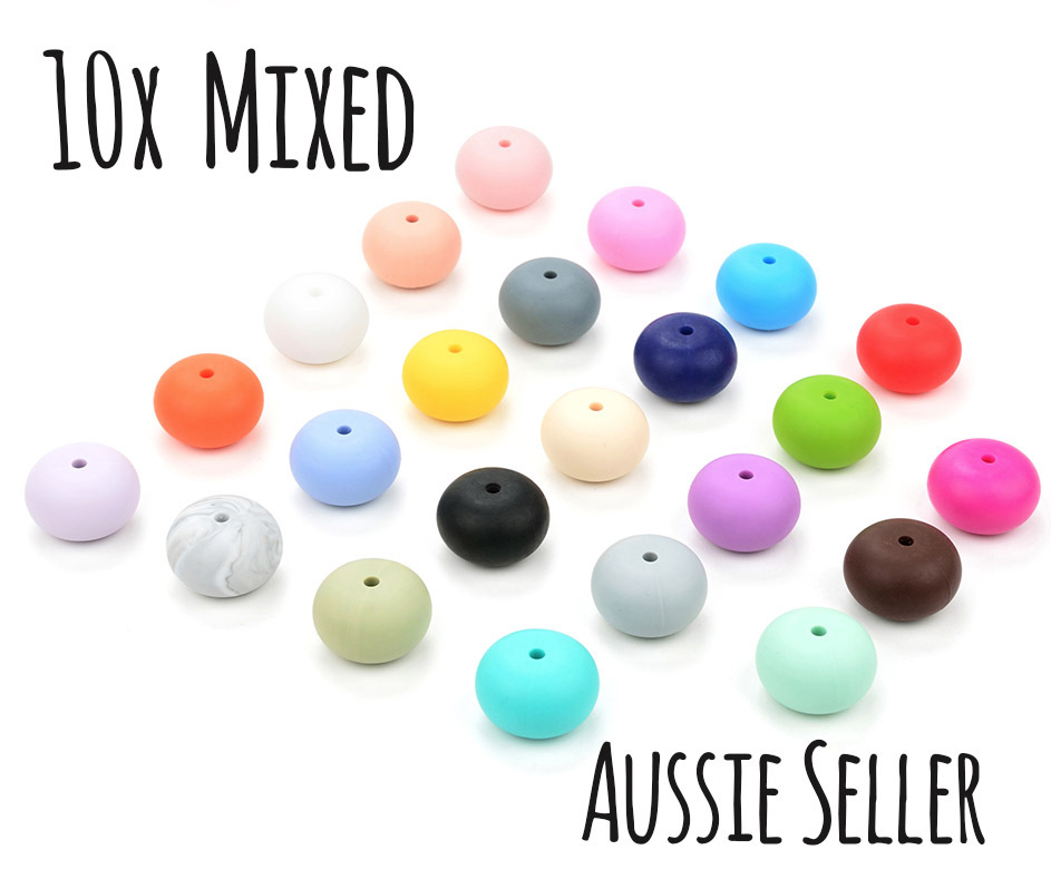 MIXED 10x silicone beads ABACUS 23mm BPA free baby teeth safe