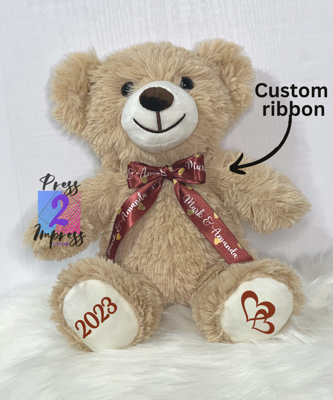 Personalized Teddy Bear customized ribbon w/ name beige Valentine's Day ...