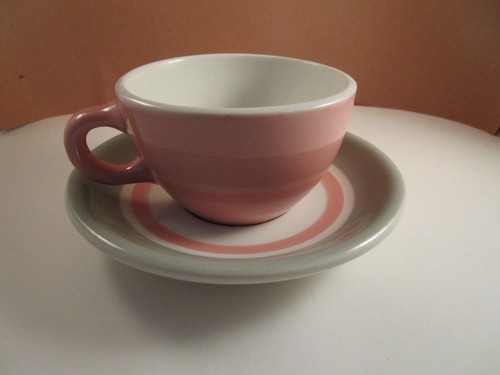Vintage Shenango China Restaurant Ware grigio rosa fasce set di 4 tazze e piattini A - Foto 5 di 12