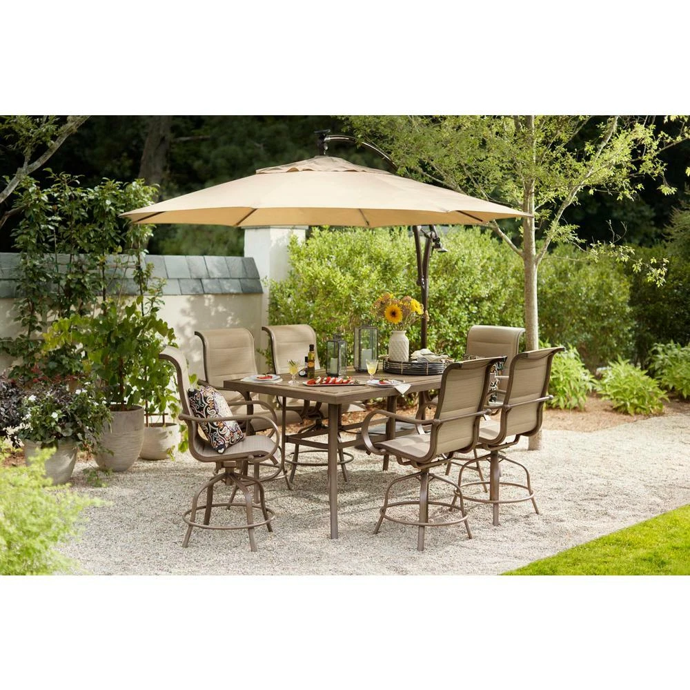 Hampton Bay Cantilever Solar LED Offset Patio Umbrella 11 ft Aluminum Putty  Tan 848681061084 | eBay