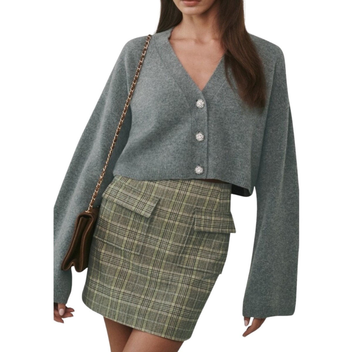 Reformation Val Easy Crop Wool Cardigan Grey Regenerative Women