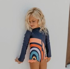 NWT Oopsie Daisy Girls Navy Long Sleeve One Piece Swim Suit Rainbow Size 2