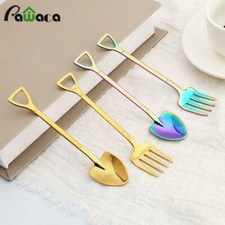 2 Pcs Kitchen Stainless Steel Dessert Shovel Spoon and Fork Picnic Travel Creati