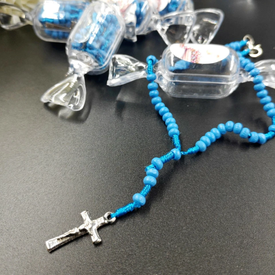 Pulsera Cuerda 12 piezas 10" Rosario Bautizo Favores con Cruz para niño o niña bebé Foto 3 de 4