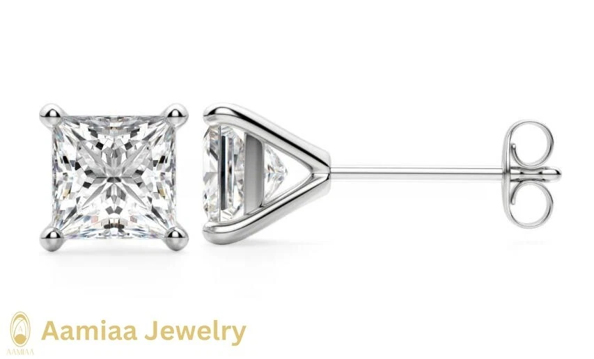 4.00TCW Stud Earrings Christmas Gift Princess Lab Grown IGI Certified Diamond 14k Gold image-1