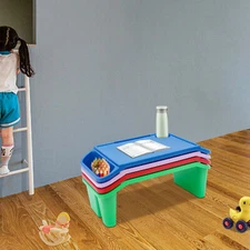 4 Pcs Set Kids Lap Desk Tray, Plastic Breakfast Laptop Trays with Side Pockets